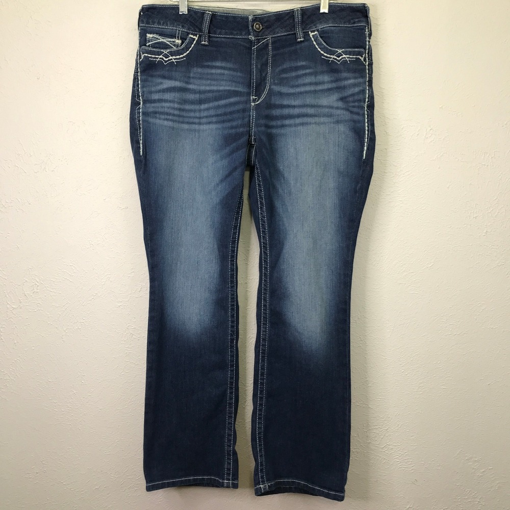 Ariat Jeans Womens 16WR Marine Blue REAL Mid Rise Bootcut Entwined Thick Stitch